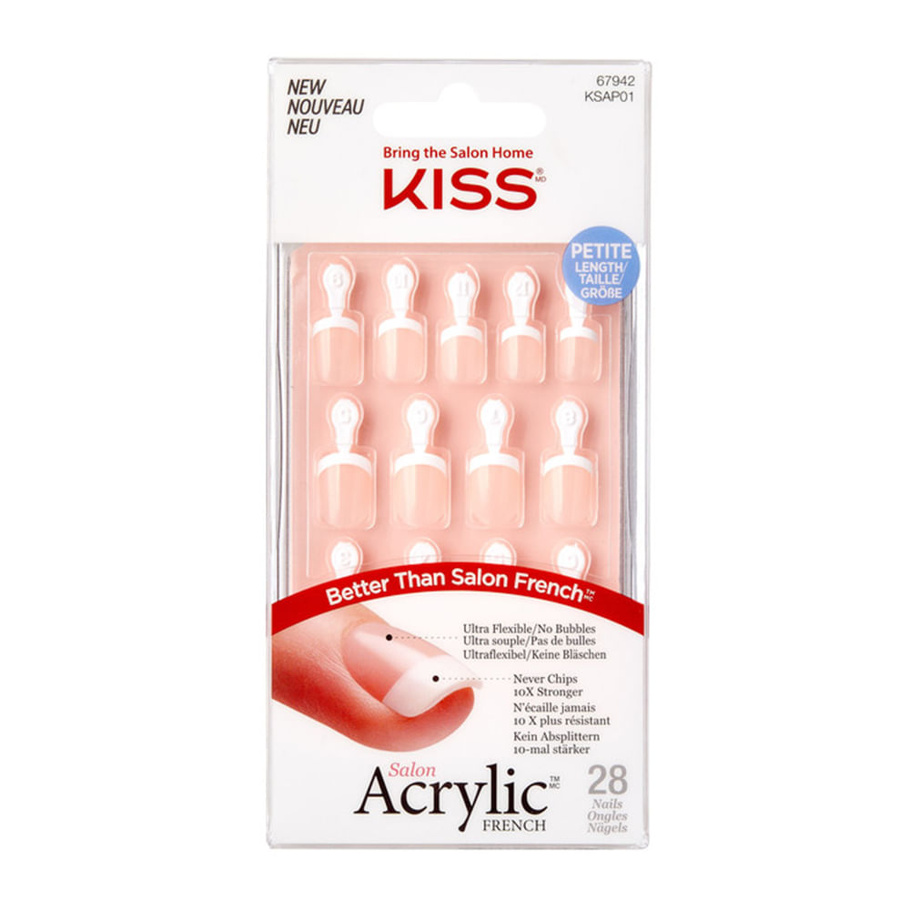 Kit uñas artificiales Kiss francesas corta 28un