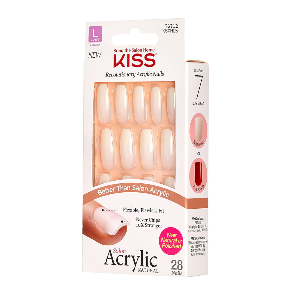 Kit uñas artificiales Kiss natural larga 28un